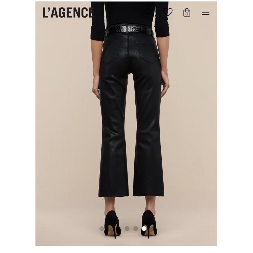 L'agence Kendra High Rise Cropped Flare Pant Noir Coated Cotton Stretch Size 27 - Picture 2 of 10